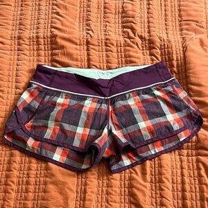 Lululemon Athletica Purple and Red Plaid Athletic Shorts